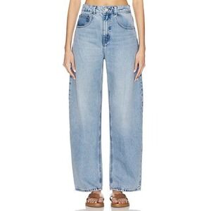 Frame Barrel Jeans Divine Light Wash High Rise Curved Wide Leg Denim 24